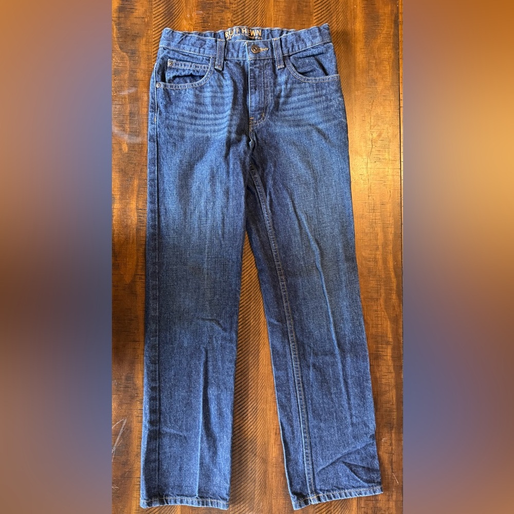 Ruff Hewn Boys Classic Blue Straight-Leg Adjustable Waist Jeans